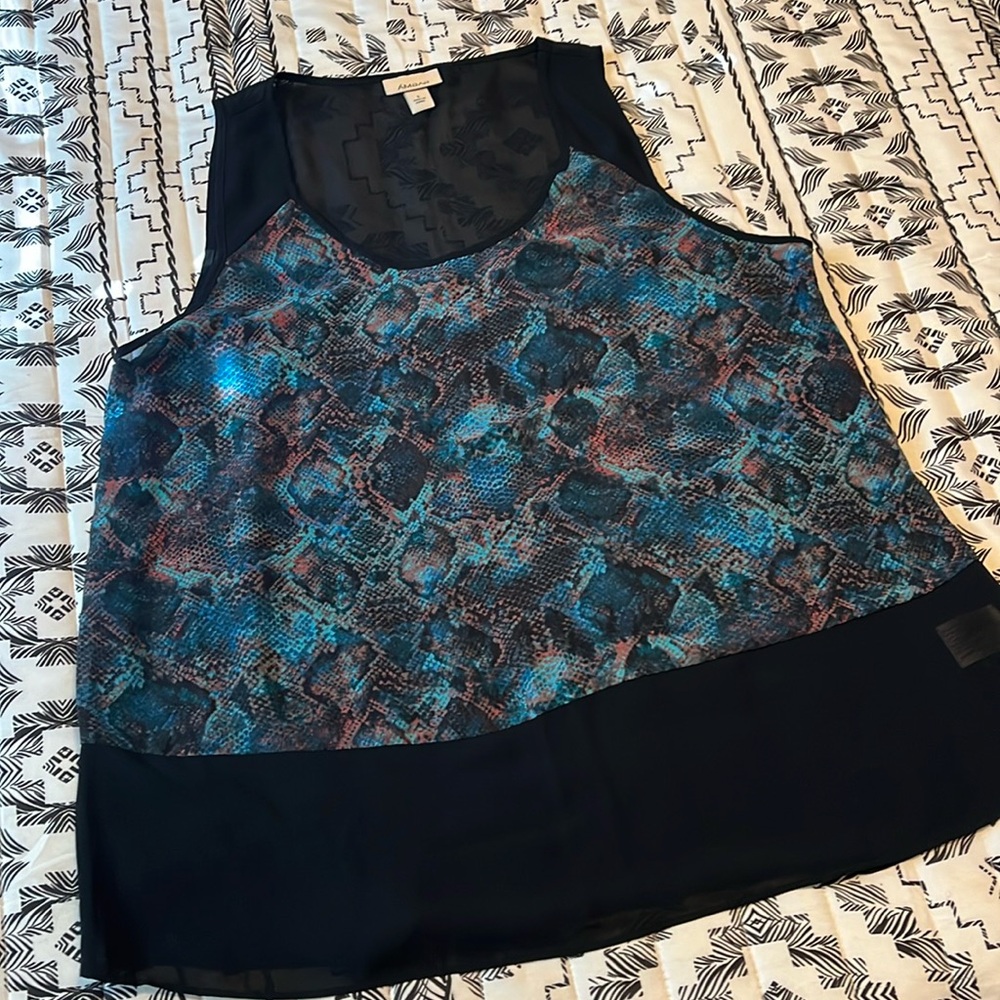 Ambar Snakeprint Sheer Top Blouse Size L